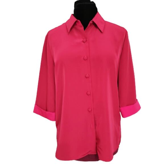 Brownstone Studio Tops - Brownstone Studio NY Hot Pink Fuchsia Button‎ Front 3/4 Sleeve Top PL Barbiecore